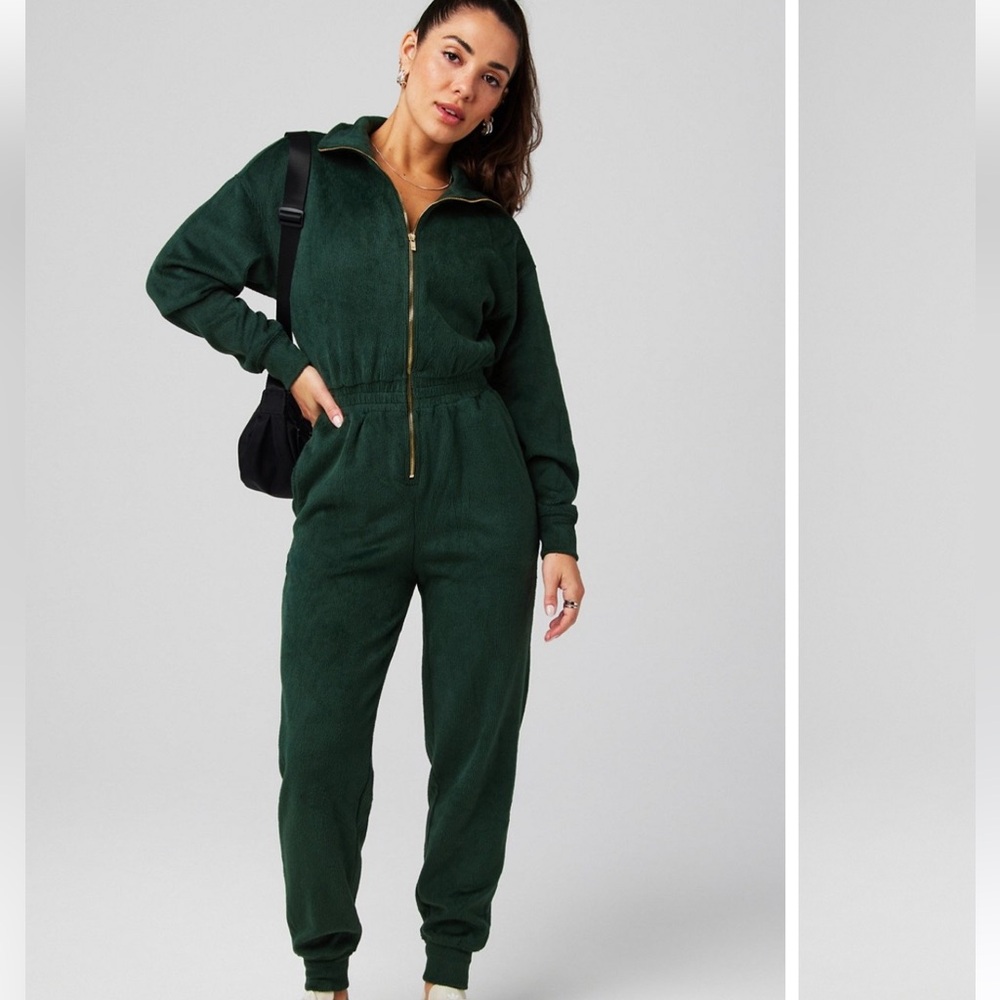 Fabletics Cozy Cord Zip Onsie Dark Green Zip-Up Jumpsuit medium